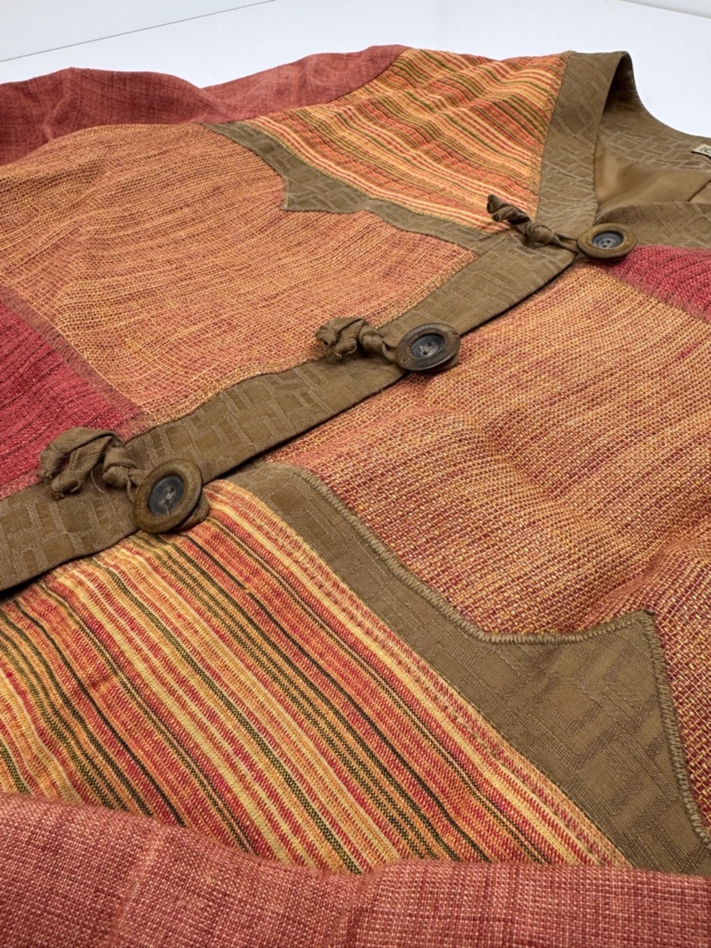 VINTAGE Patchwork Red Rust Orange Brown Jacket - Picture 3 of 8